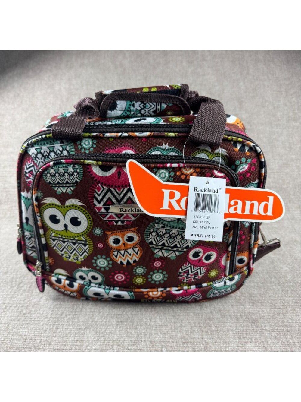 Rockland Owl Novelty Print Crossbody Bag Brown Travel Purse Zip Organizer New